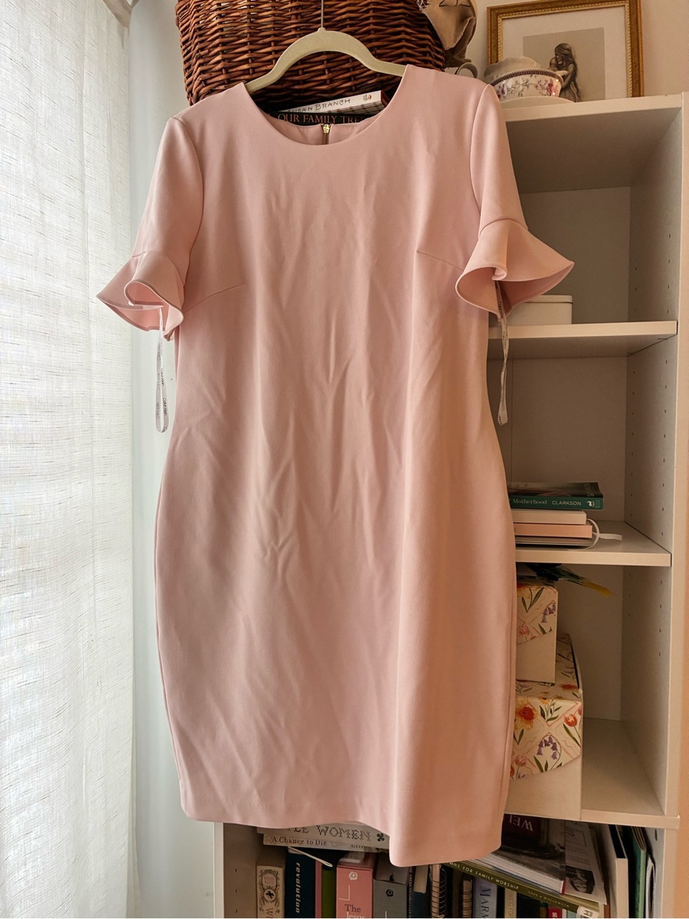 Calvin Klein Classic Pink Flutter-Sleeve Shift Dress